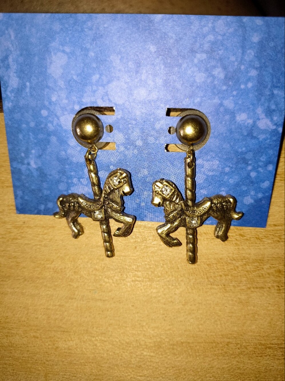 Gold Carousel Horse Drop Earrings - Unbranded